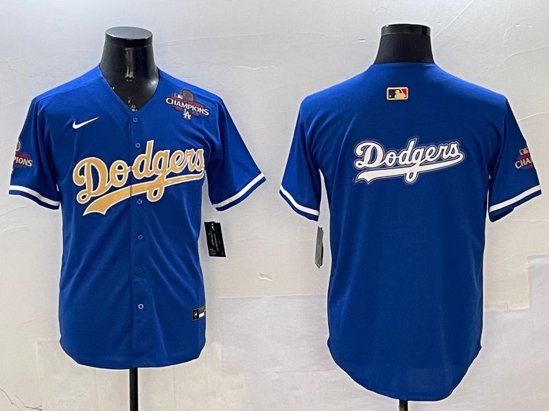 Men Los Angeles Dodgers Blank Blue Champion gold character 2025 Nike MLB Jersey style 14